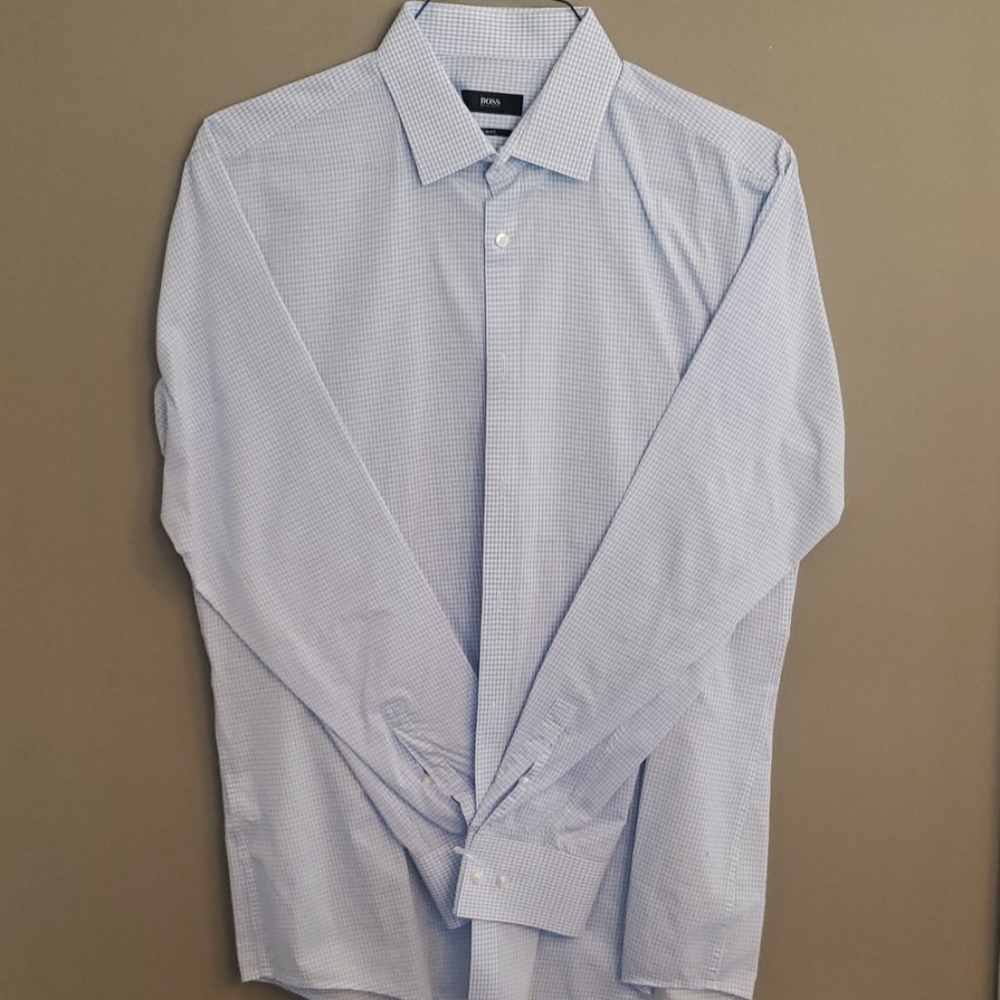 Blue checkered mens dress shirt